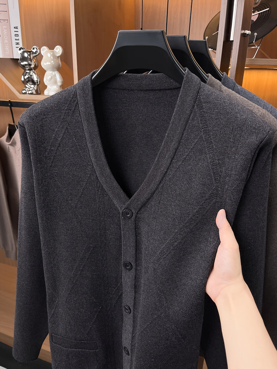 Men'S Knit Warm New Cardigan Jacket - Black