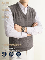 Men's Autumn & Winter Knitted Sweater Vest, Classic V-Neck with Raised Herringbone Texture, Thick & Warm, Timeless Refined Style for Work, Casual Wear, Outdoor Activities & Camping, Ideal Gift for Dad or Husband - Medium Gray