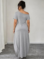 Women'S Plus-Size Nightgown, Shoulder-Slit Short-Sleeve Home Dress, Can Be Worn As an Outer Loose And Comfortable Home Dress, Summer Women'S Dress, Summer Clothing - Silvery Grey