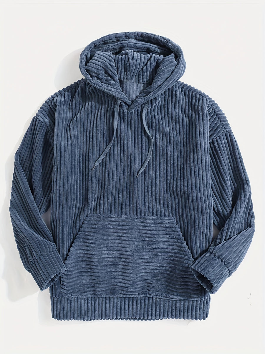 Men'S Hooded Sweatshirt - Loose Fit Pullover Hoodie, Long Sleeve Casual Sweater for Everyday & Formal Wear, Classic Hooded Sweatshirt for Men, Comfortable Clothing, Textured Fabric, Relaxed Fit Clothing - Blue