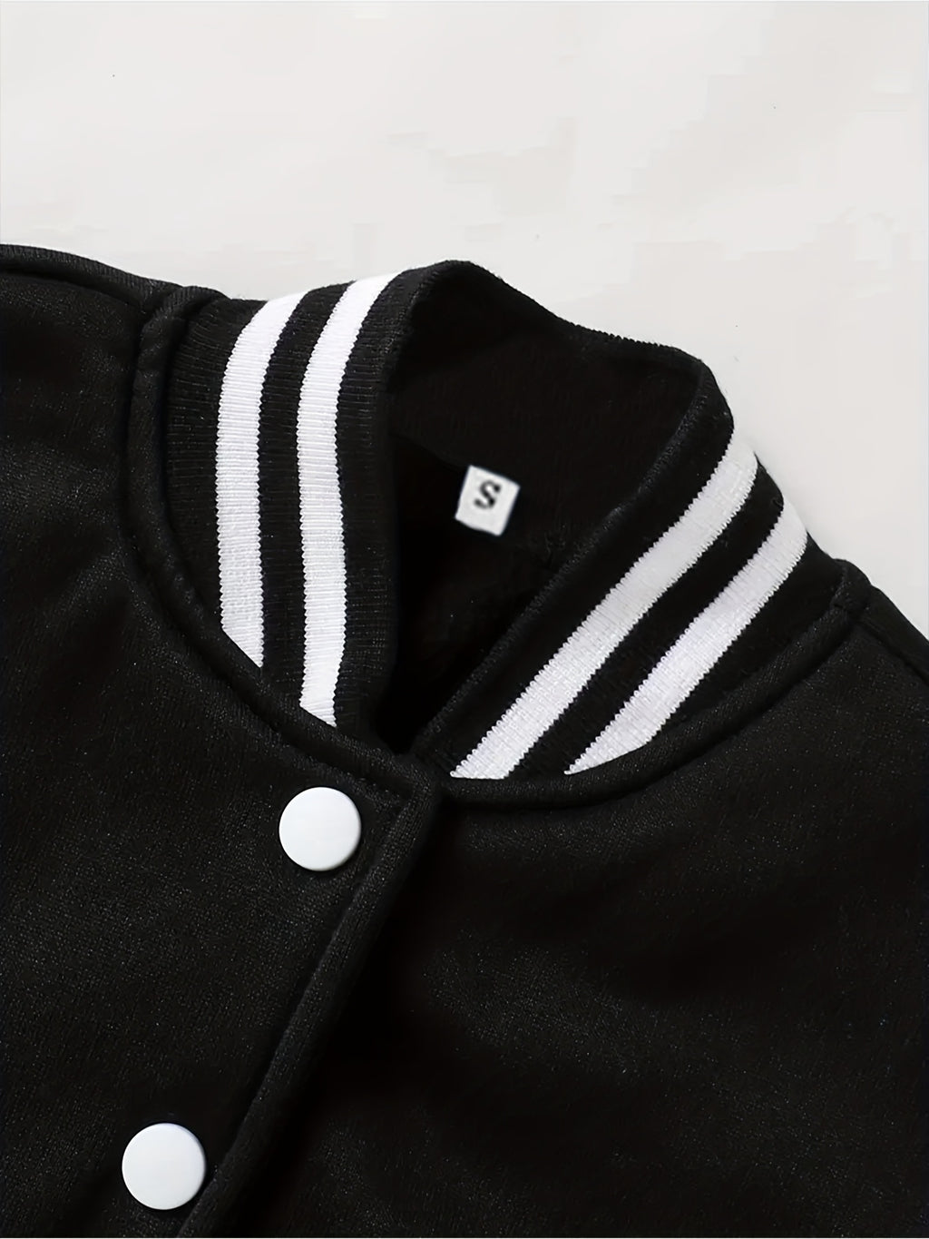 Women'S Retro Baseball Jacket, Black And White Patchwork Campus Style Coat, Leopard Print Bow Print Pattern, Fleece-Lined Zipperless Jacket, Suitable for Street Casual Wear, Machine Washable, Trendy Street Style - Black And White