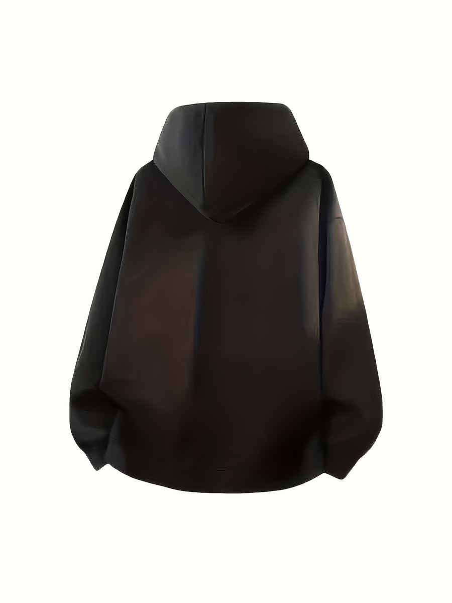Men's 520g -Lined Hooded Zip-Up Jacket for Casual Comfort, Business Commute and Daily Work, Practical and Safe Apparel for Multi-Scene Work - Black