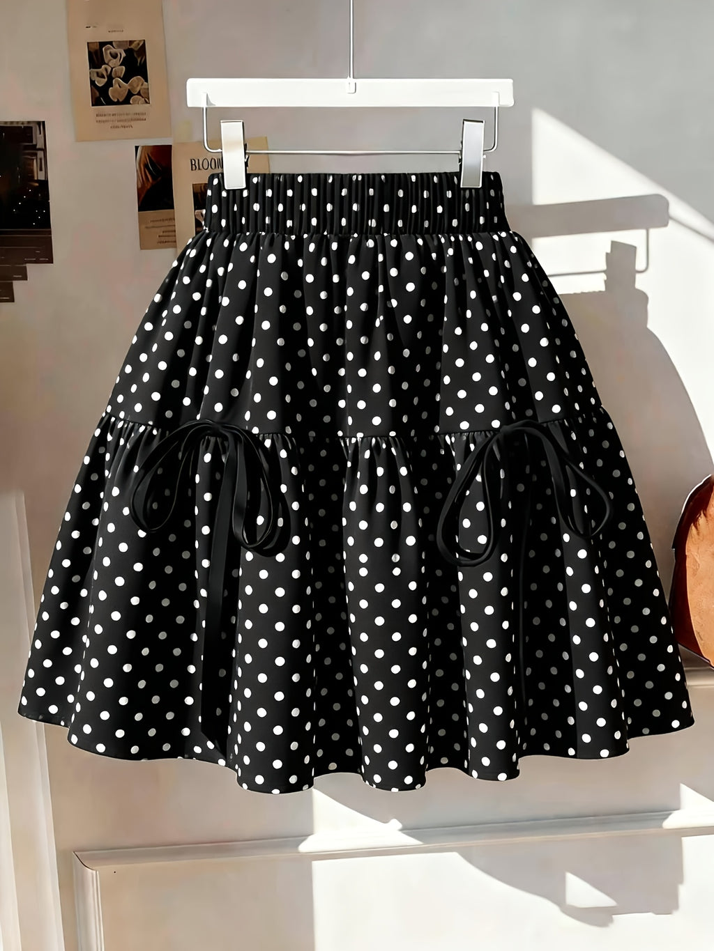 386 Polka Dot Printed Short Cake Dress for Date Outing - Black