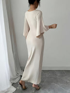 Batwing Sleeve Midi Dress, Twisted Waist Design Exudes Elegance - Apricot