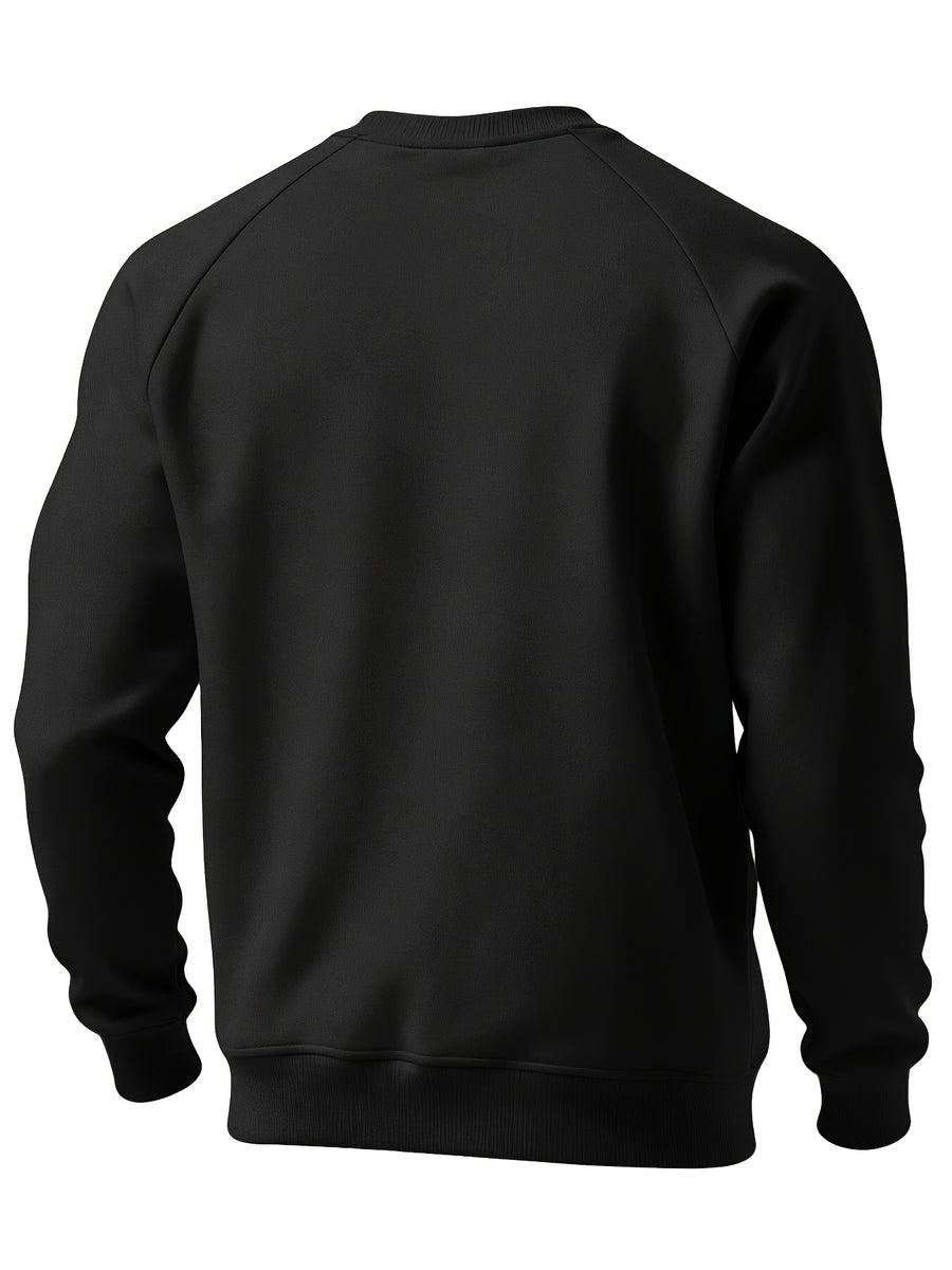 Men's New Autumn/Winter Casual Fitness Sports Thickened Crew Neck Raglan Sleeve Basic Long Sleeve Fashion Sweatshirt, 250g Brushed Fabric - Ink Black
