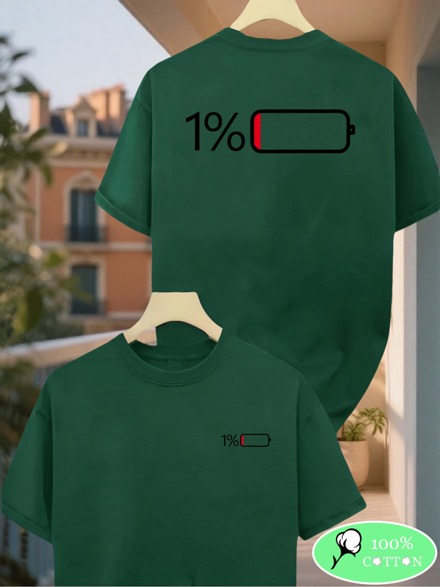 1%[Double-Sided Print]100% Men'S T-Shirt, Casual Versatile Base Layer, Comfortable Sports Top - Dark Green