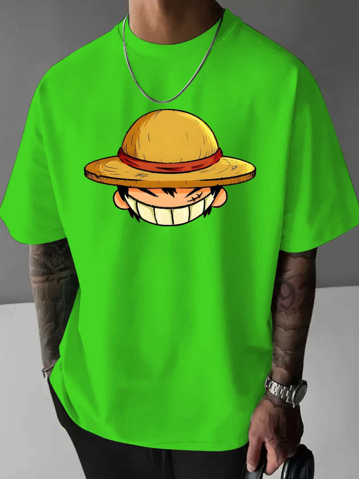 Cartoon Easy Individual Letter Creative Multi-Print Heavyweight Easy Fashion Pure Men'S Short Sleeve T-Shirt Pure New Casual Daily Fashion Loose Round Neck T-Shirt Men'S Clothing Men'S Casual Sports Shirt Men'S Casual Sports T-Shirt Men'S Casual Spo - Fluorescent Green