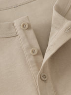 JEEP Men'S Henley Collar Half-Button T-Shirt Spring Autumn Blend Button-Up Long Sleeve Outdoor Casual All-Match Top - Sand Color