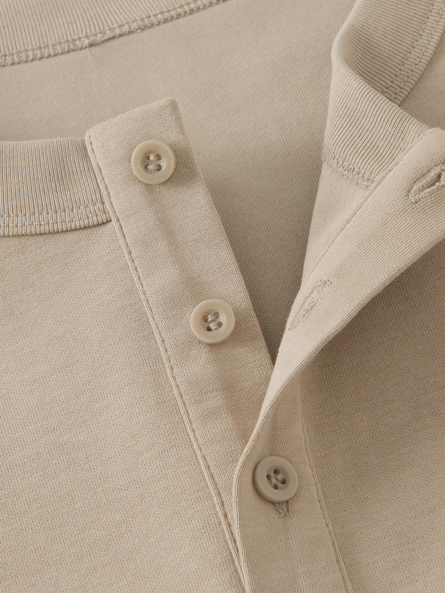 JEEP Men'S Henley Collar Half-Button T-Shirt Spring Autumn Blend Button-Up Long Sleeve Outdoor Casual All-Match Top - Sand Color