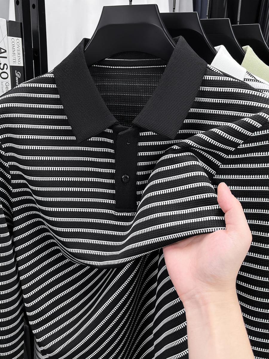 Men'S New Versatile Long-Sleeve Fashion Polo Shirt - Black