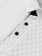 Middle-Aged Men'S Standard Polo Collar Short Sleeve Shirt, SIM Pattern Black Button-Front, Random Diamond Weave Jacquard, Outdoor Casual Soft Stretch Short Sleeve - White