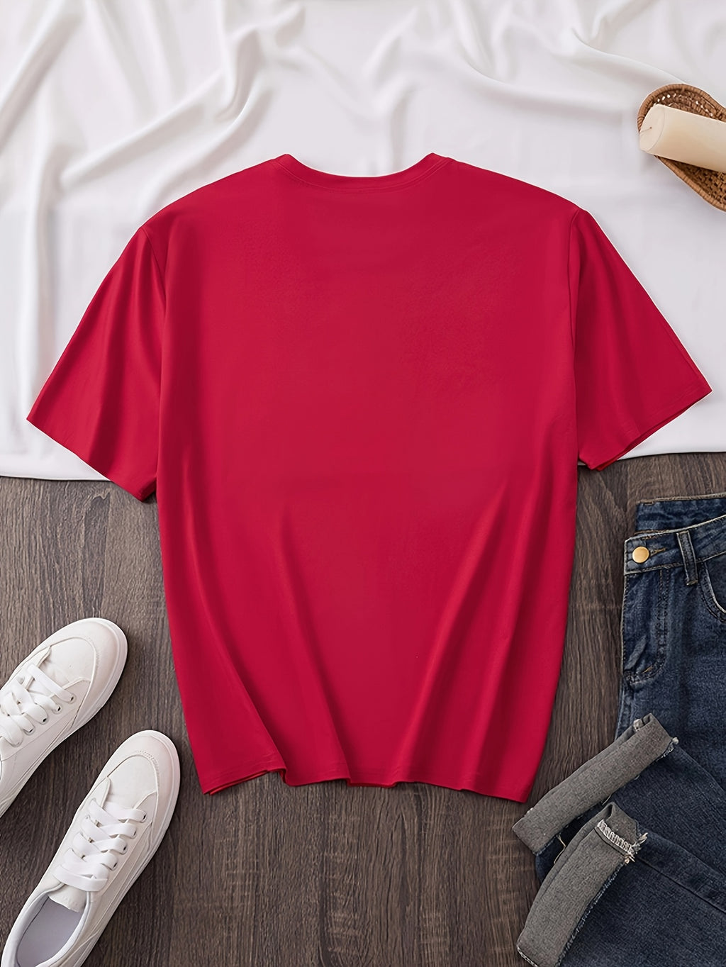 Disney Minnie Cute Short-Sleeve Women'S T-Shirt with a Heart Print, Comfortable Round-Neck Sweatshirt for Spring And Summer - Red