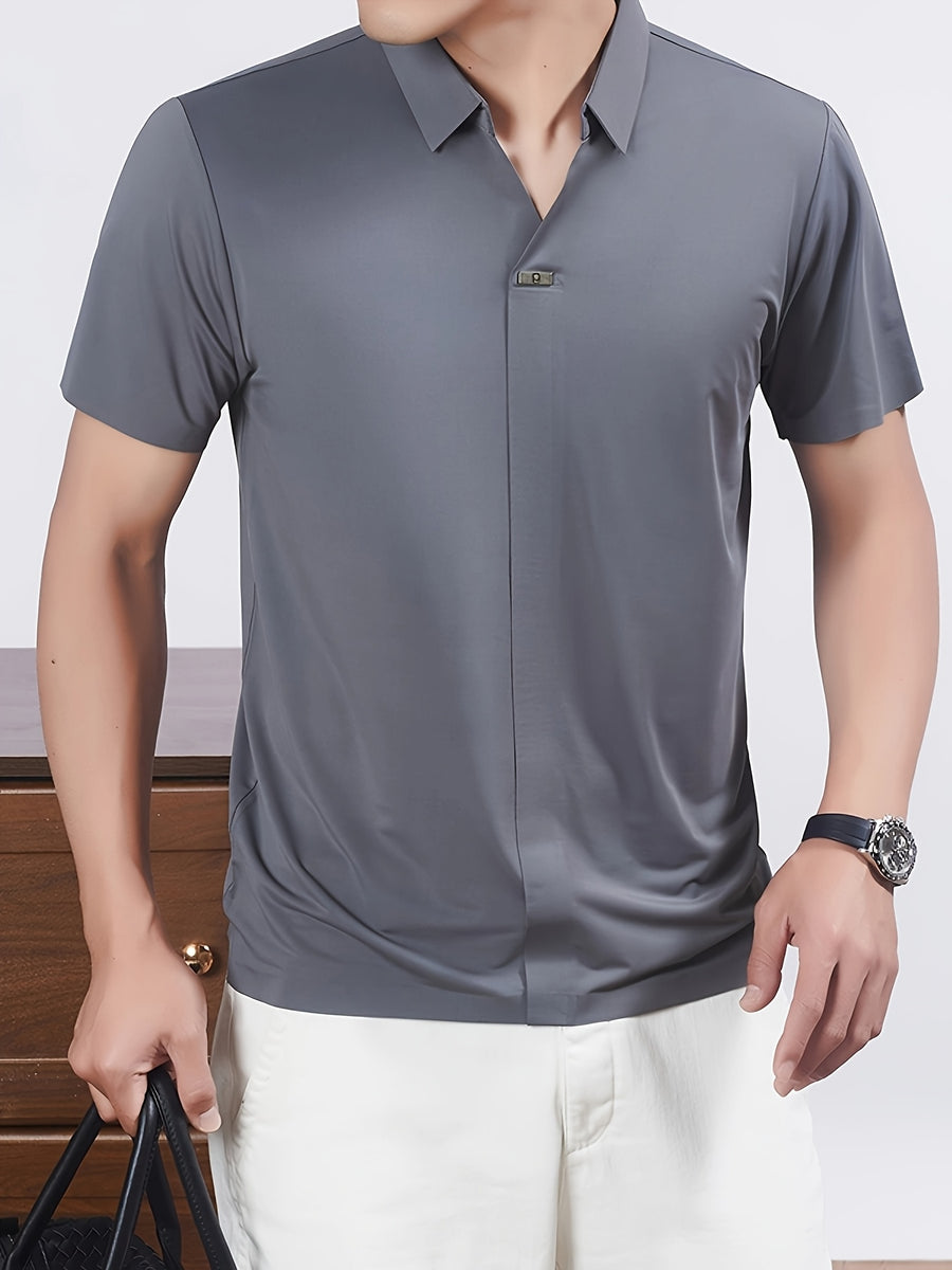 New Men's Seamless Short-Sleeve Shirt, Suitable for Business Casual Wear, Ideal for Both Work and Formal Occasions, Casual and Comfortable Style - Grey