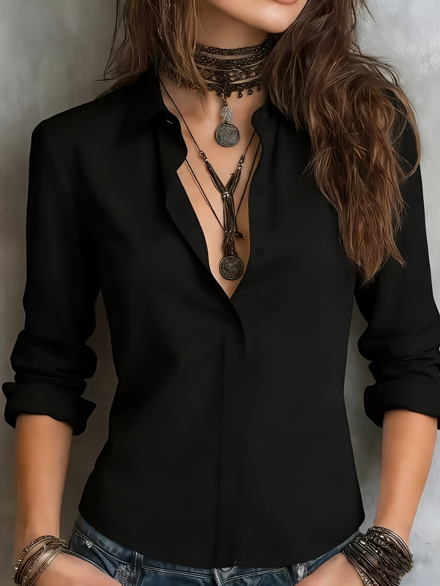 Elegant Long-sleeve Blouse for Women, Suitable for Spring and Summer, Ideal for Business Commuting - Black