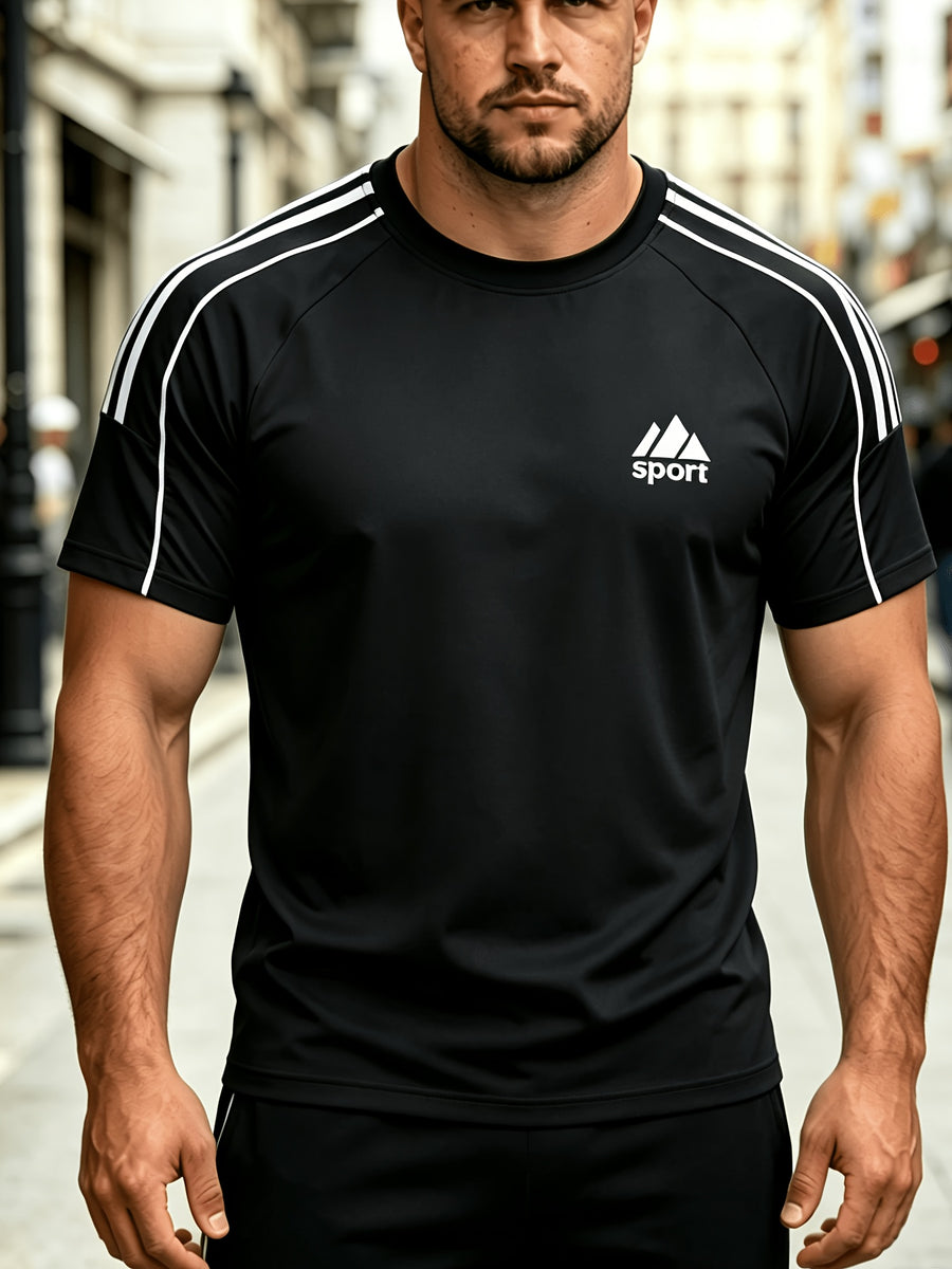Spring and Autumn Thin, Quick-drying, Solid-color Knitted Printed Short-sleeved T-shirt, Casual Sports, Simple, Breathable and Comfortable, Home Daily All-match Tops - Black