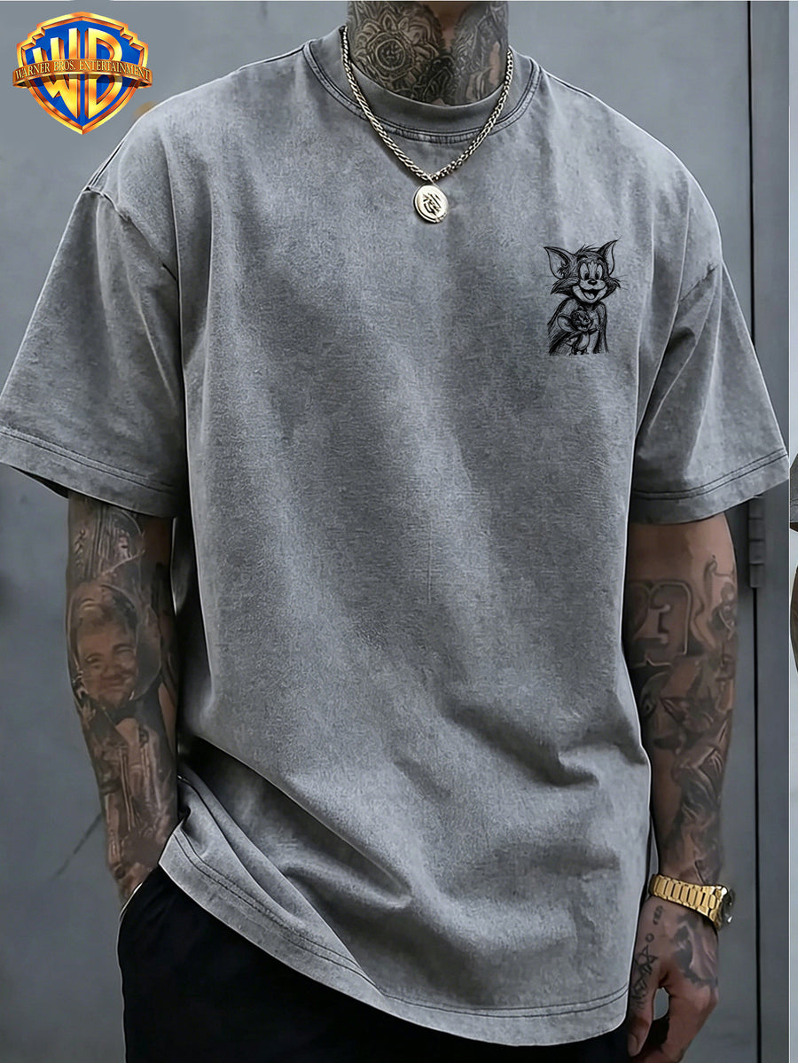 Officially Licensed Warner Bros. Classic Animation Graphic T-Shirt with Sketch-Style Print And Washed, Vintage-Look End; Versatile, Comfortable 100% Men'S Summer Tee Suitable for Outdoor Wear And Workouts - Grey