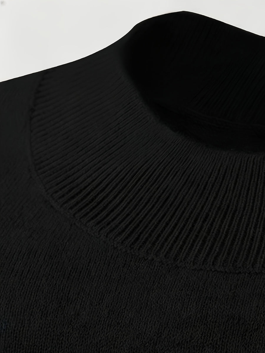 2026 New Men'S Thick High-End Semi High Neck Knitted Sweater Light Luxury Solid Color Warm Sweater Base Sweater - Black