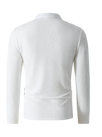 Men's Autumn/Winter Long Sleeve Lapel Collar Outdoor Casual Sport Half-Zip Polo Shirt - White