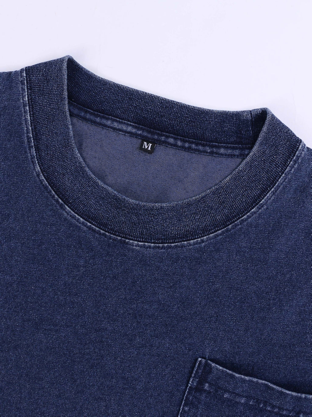 Spring Summer Fall New 240G Heavyweight Denim Washed T-Shirt Pocket Style Short Sleeve Loose American Vintage Trendy Brand Short Sleeve T-Shirt Men'S T-Shirt - Royal Blue