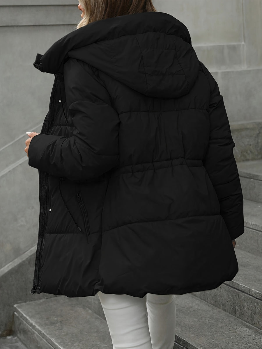 2025 New Style Women's Mid-Length Hooded Padded Coat, Thickened Padded Jacket with a Premium Feel - Black
