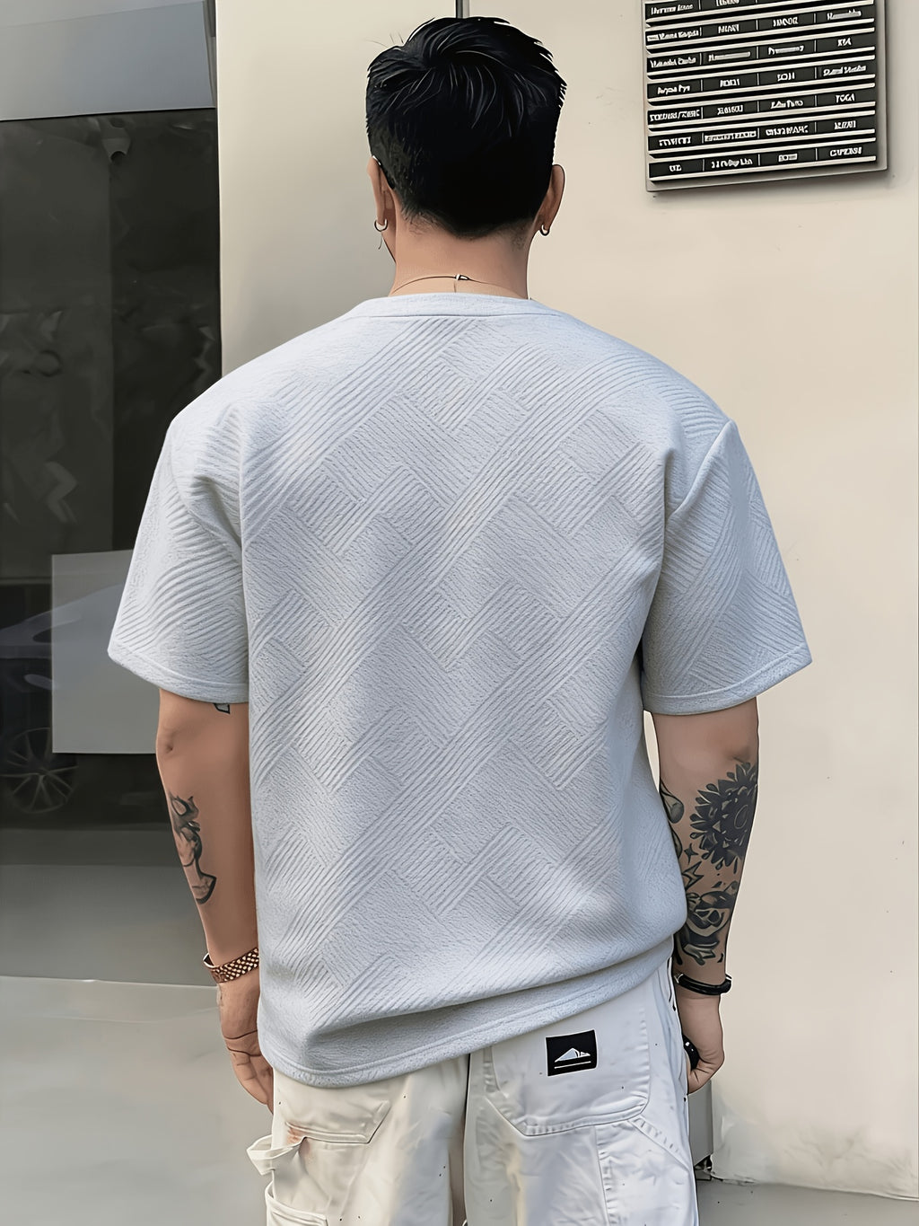 [Villa Le Water OBM] 3pcs Set Men'S Summer Fashion Round Neck T-Shirt, 3D Geometric Pattern Men'S Top, Comfortable And Versatile Short Sleeve, Suitable for Outdoor Street, Daily Casual, Outdoor Sports - Light Gray + Green Precious Stone + Gray Coffee