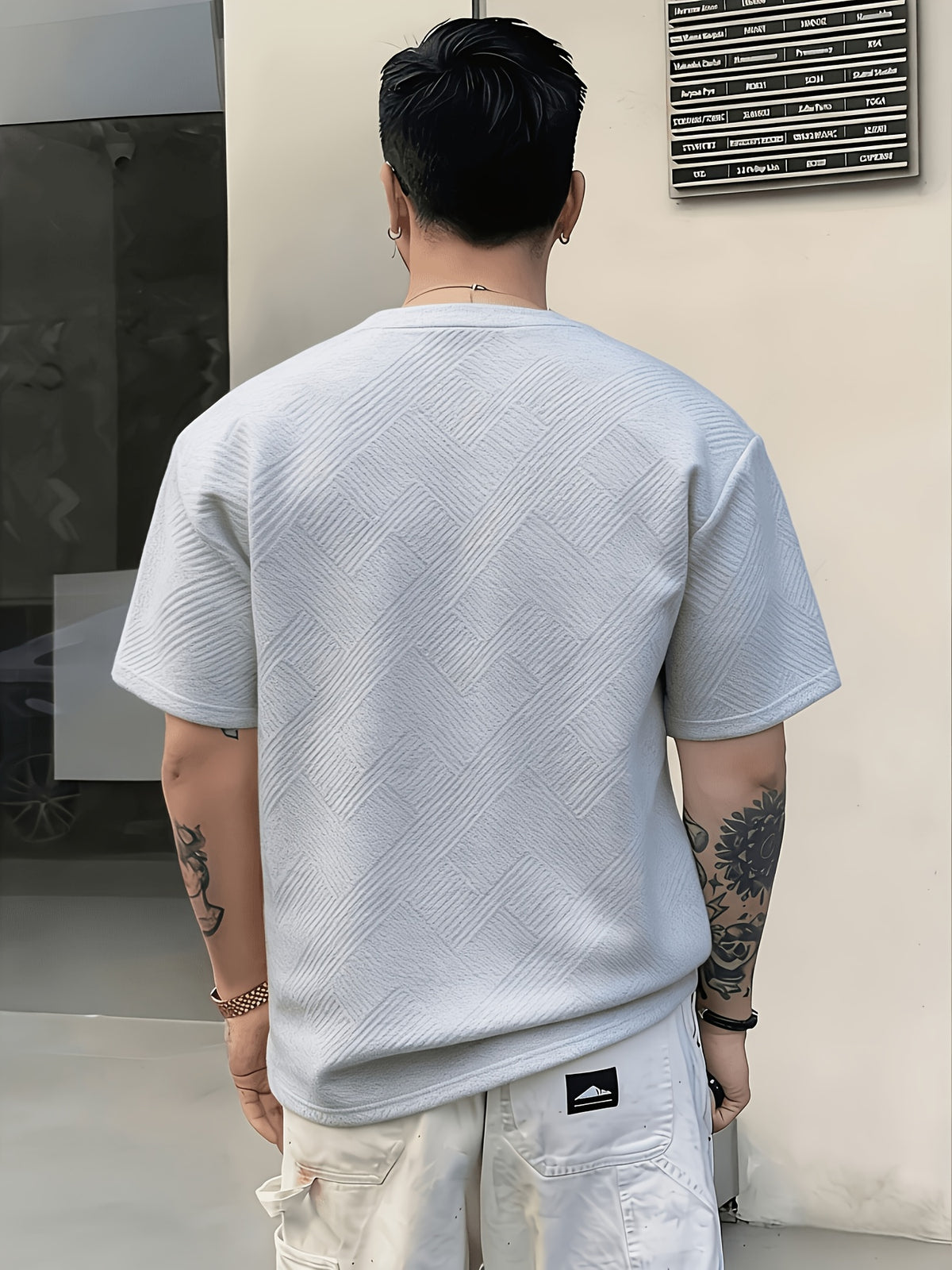 [Villa Le Water OBM] 3pcs Set Men'S Summer Fashion Round Neck T-Shirt, 3D Geometric Pattern Men'S Top, Comfortable And Versatile Short Sleeve, Suitable for Outdoor Street, Daily Casual, Outdoor Sports - Light Gray + Green Precious Stone + Gray Coffee