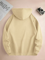 Men's Fashionable Hoodie, Loose-fit Casual Top with "X" Letter Print, Long-sleeve Sweatshirt Featuring a Kangaroo Pocket, Made of Casual Polyester Knit Fabric, Machine Washable, Suitable for Outdoor Casual Wear - Apricot