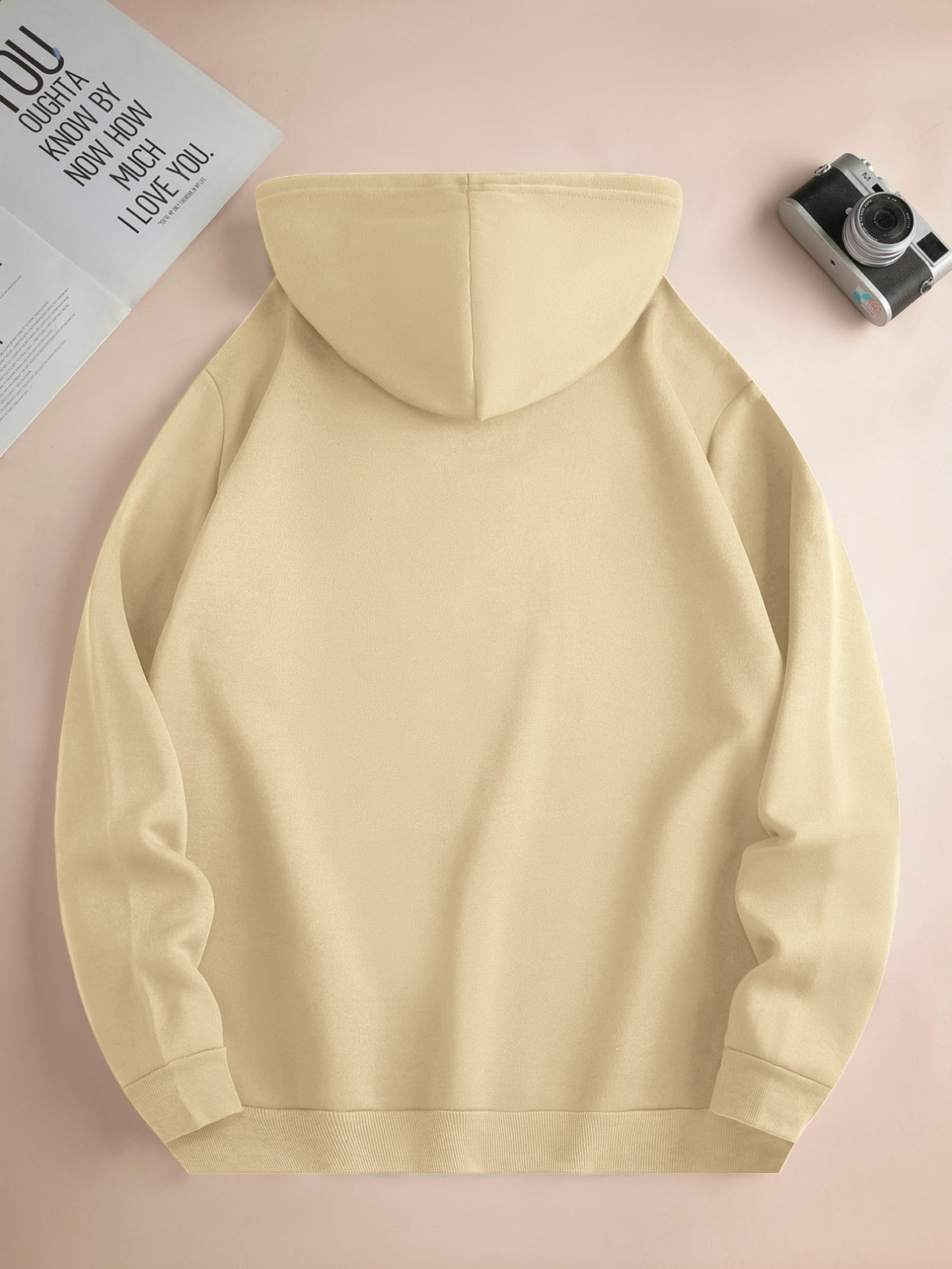 Men's Fashionable Hoodie, Loose-fit Casual Top with "X" Letter Print, Long-sleeve Sweatshirt Featuring a Kangaroo Pocket, Made of Casual Polyester Knit Fabric, Machine Washable, Suitable for Outdoor Casual Wear - Apricot