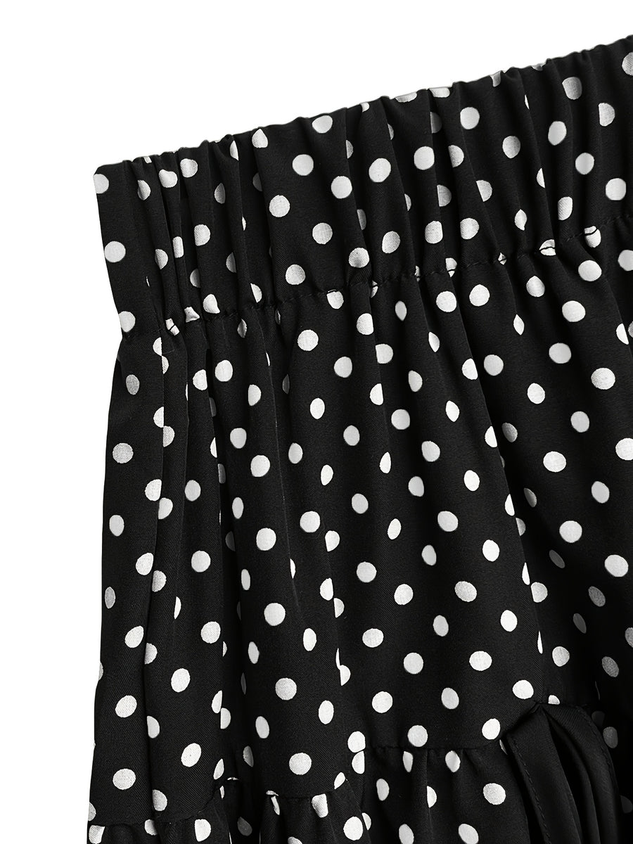 386 Polka Dot Printed Short Cake Dress for Date Outing - Black