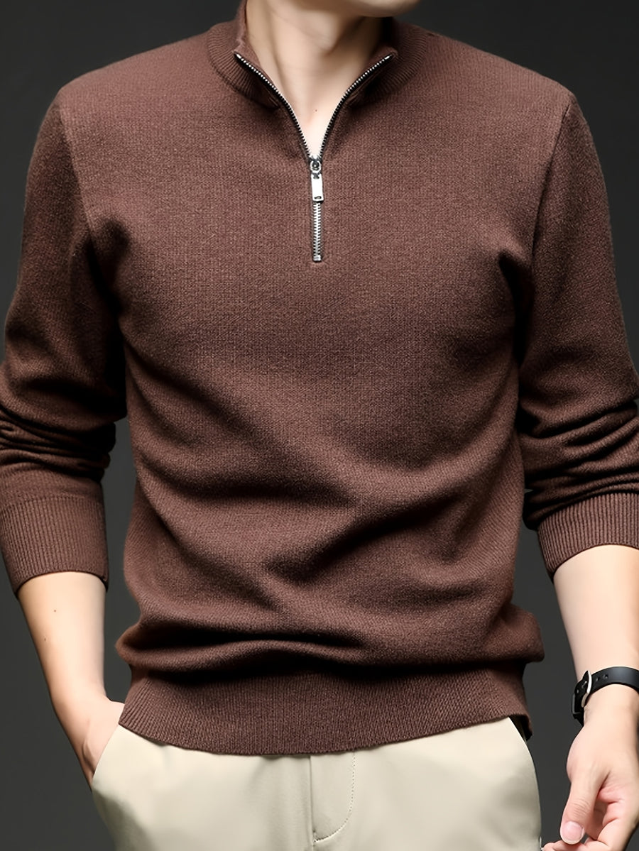 Men'S Half-Zip Stand Collar Knit Sweater, Non-Tight Loose Fit, Suitable for Most Men, Versatile Base Layer - SINBOS - Coffee Color
