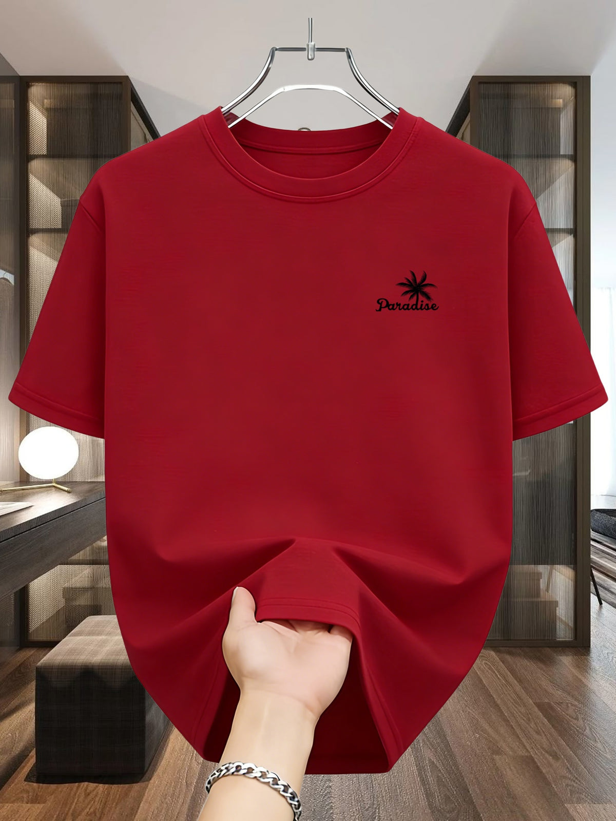 Men'S T-Shirt Short Sleeve, Coconut Letter Print, Easy Casual Style, Summer Vacation Daily Wear, Comfortable And Breathable Top - Red