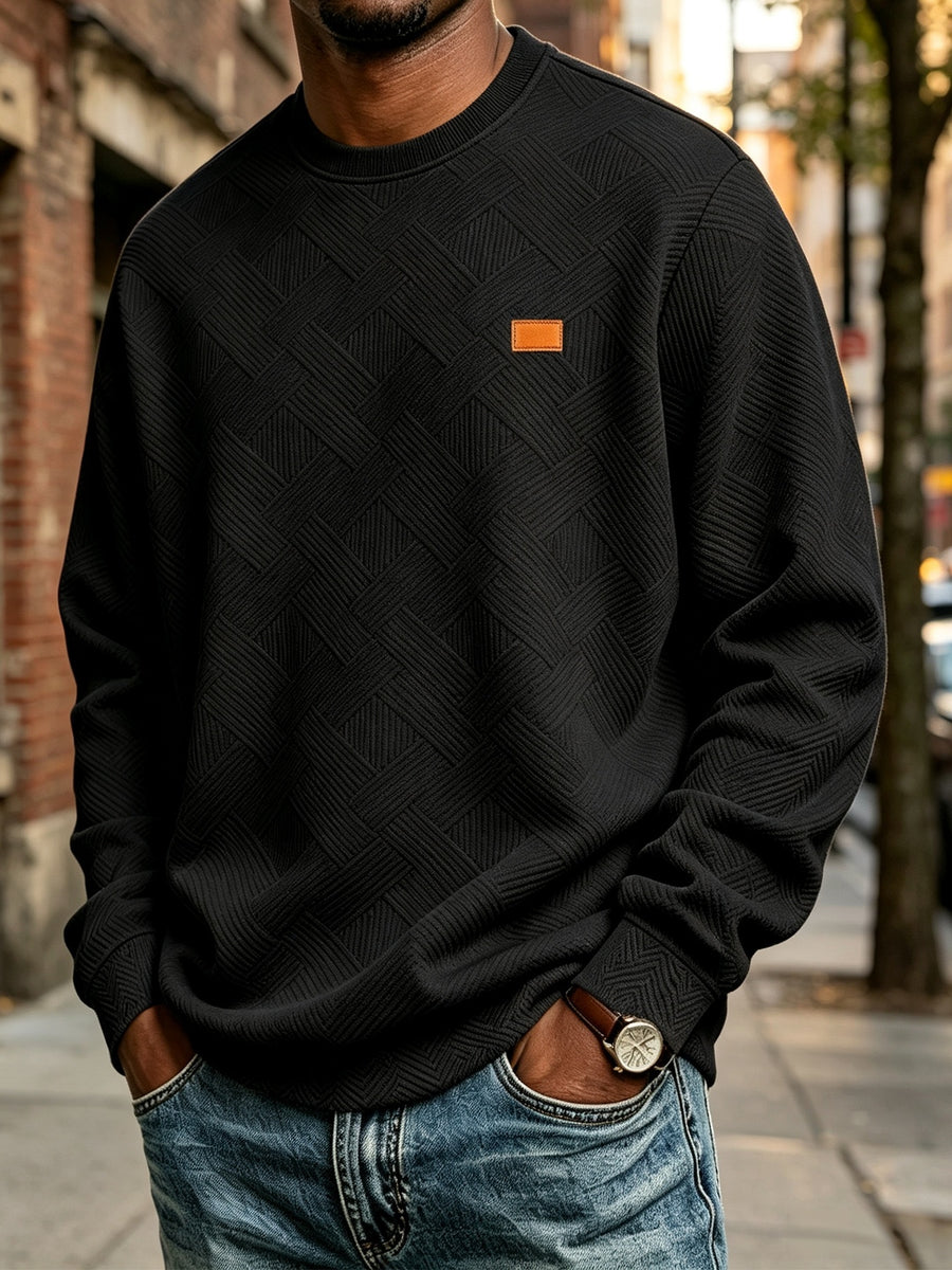 Men'S Fall Winter Crew Neck Sweatshirt 3D Textured Long Sleeve Pullover Loose Fit Casual Sports Commute Daily Home Outer Top Plus Size - Black