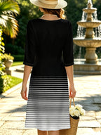 Black White GradientWomen Fall Winter V Neck Slit Dress, Daily Casual Gift Giving Party, Elegant Business Commute, Figure Flattering Trendy Digital Print. - Multicolor
