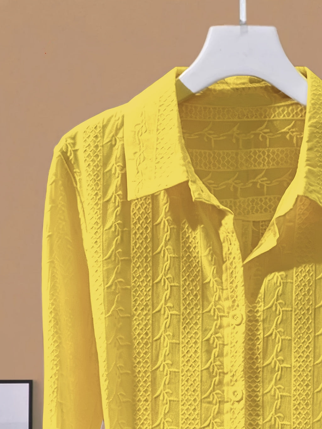 Fashionable and Versatile Polo Collar Shirt for Women, New Spring/Autumn Casual Simple Embroidered Base Layer Top - Yellow