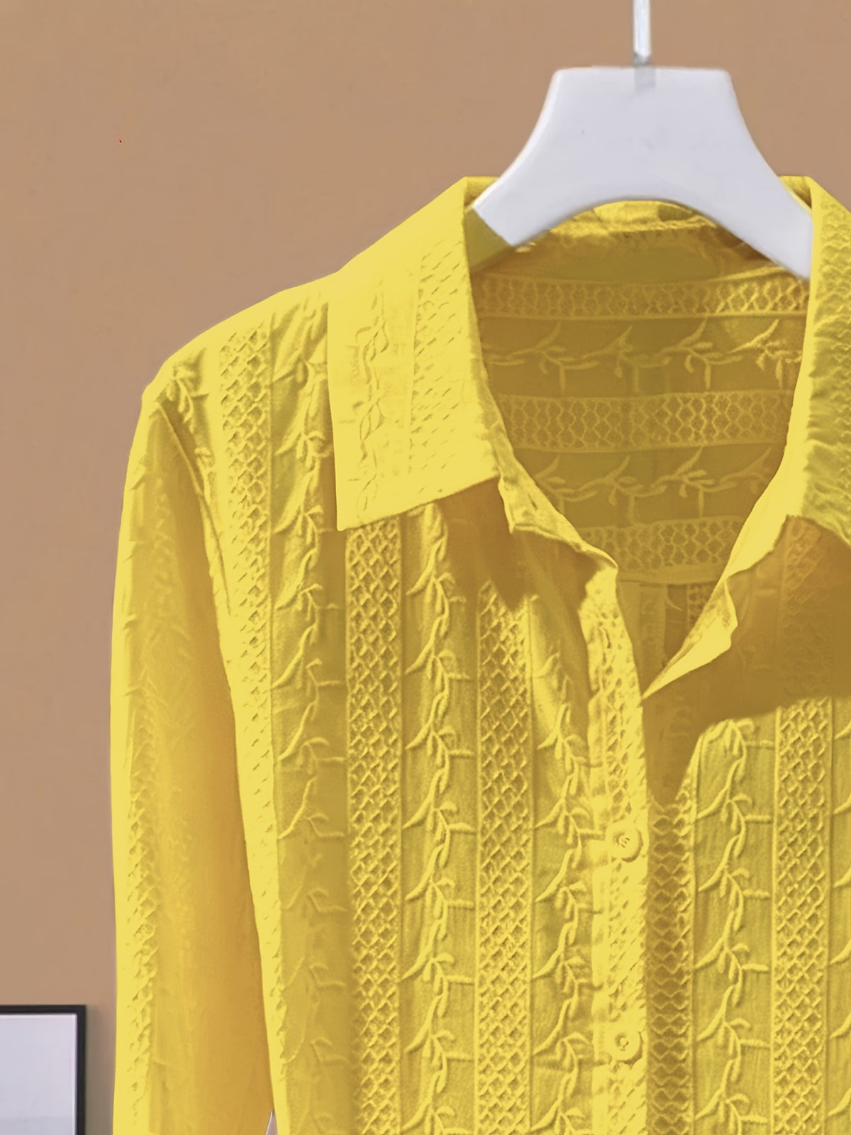 Fashionable and Versatile Polo Collar Shirt for Women, New Spring/Autumn Casual Simple Embroidered Base Layer Top - Yellow