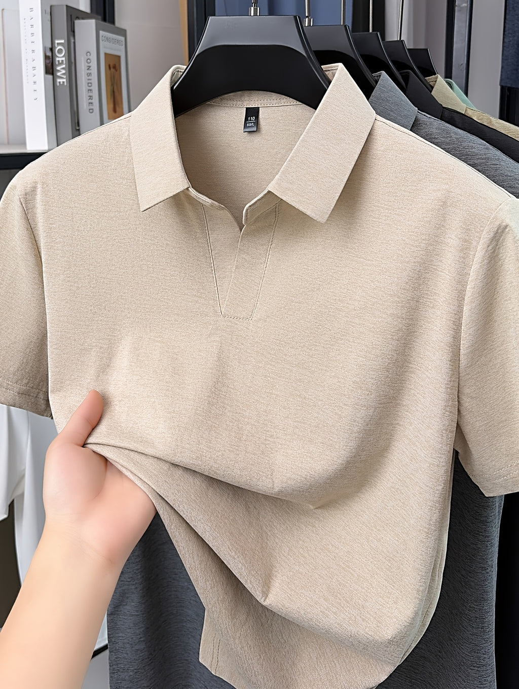 Men'S V-Neck Polo Shirt, Comfortable And Breathable Business Casual Collared Short Sleeve T-Shirt, Non-Stick to Skin When Sweaty, Maintaining Dry And Comfortable for Long Time Wear - Apricot