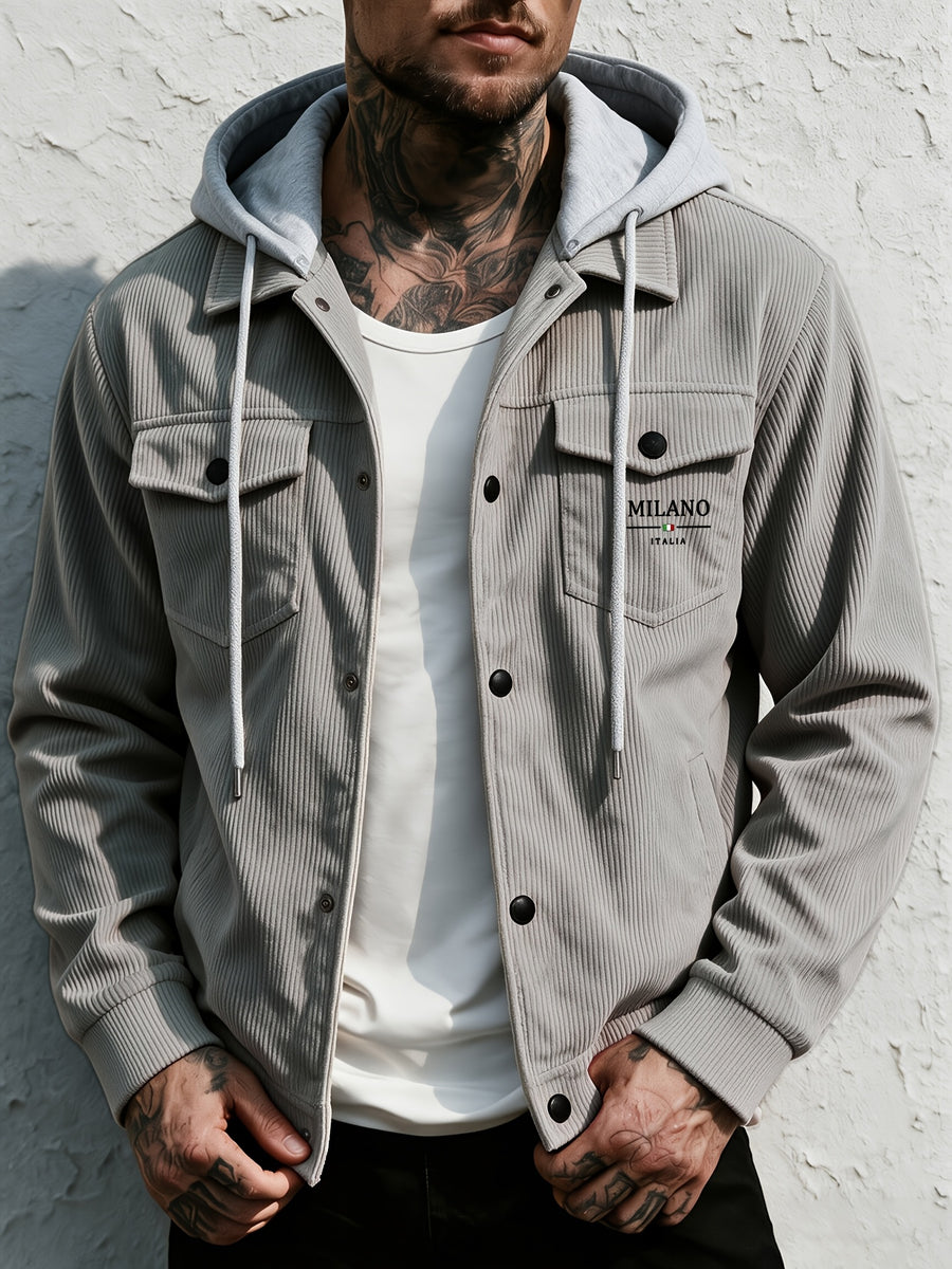 Spring/Autumn Lightweight New Men'S Casual Fashion Multi-Pocket Cargo Hooded Jacket, Detachable Hood Design Men'S Outerwear, Comfortable And Versatile for Various Scenes And Daily Wear - Grey