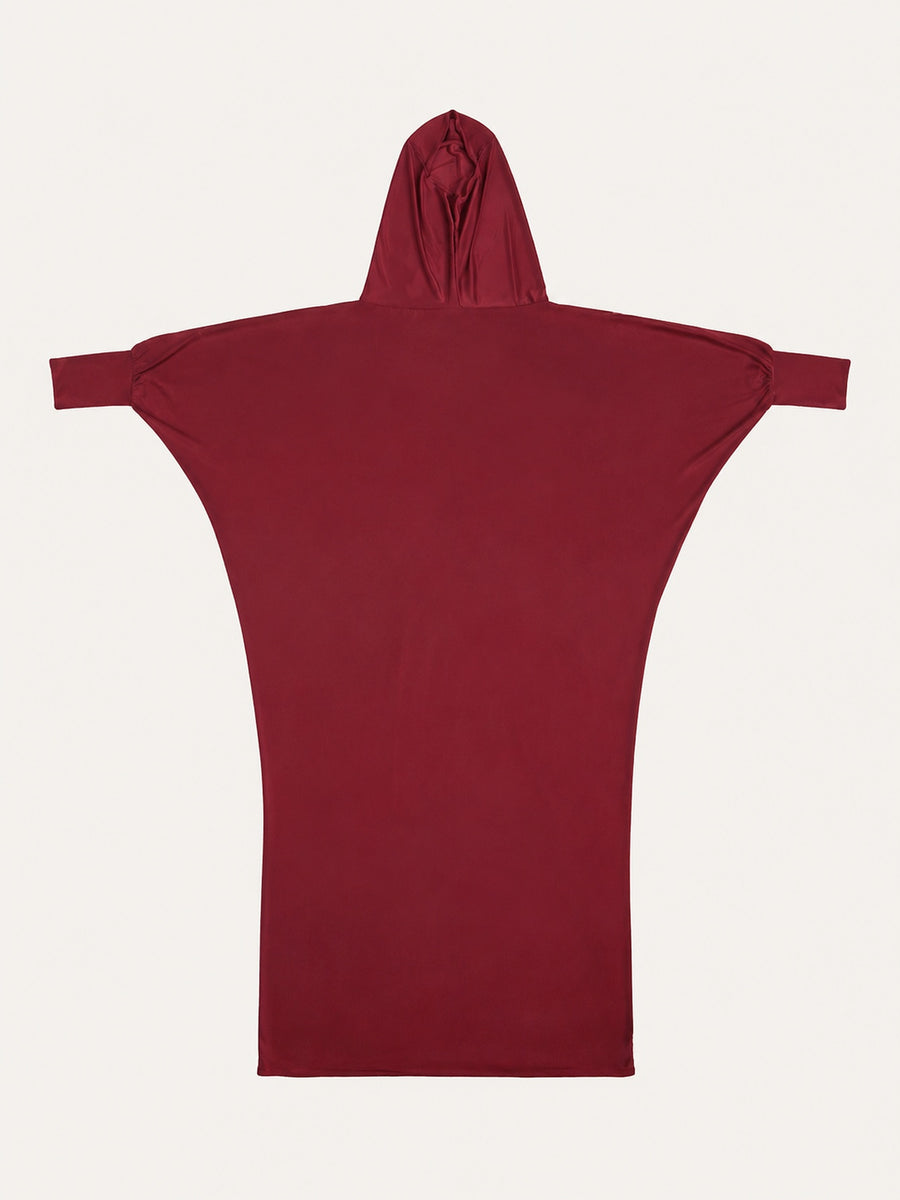 Women'S Elegant Muslim Prayer Robe, with Hood, Solid Color Batwing Long Dress, Loose Flowing Cloak-Style Dress, Suitable for Daily Wear in The Middle East, Also Ideal As an Eid Gift - Deep Red