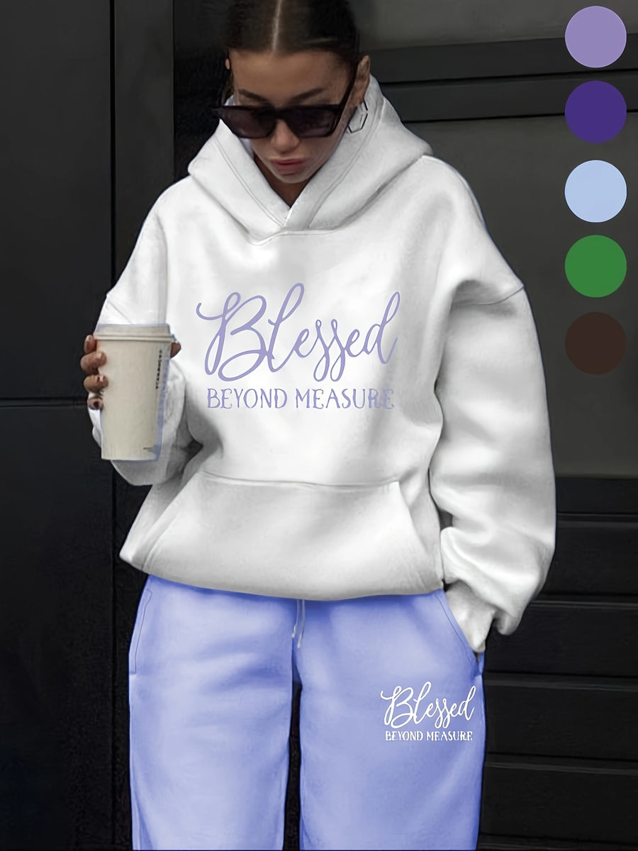 Women'S Fashion Casual Letter Pattern Print Set Women'S Autumn And Winter High-End Fashionable Street Style Age-Reducing Fleece Hooded Sweatshirt Casual Pants Two-Piece Set Casual Versatile Hooded Set Women'S Clothing Women'S Set Gift Preferred - White+Light Purple