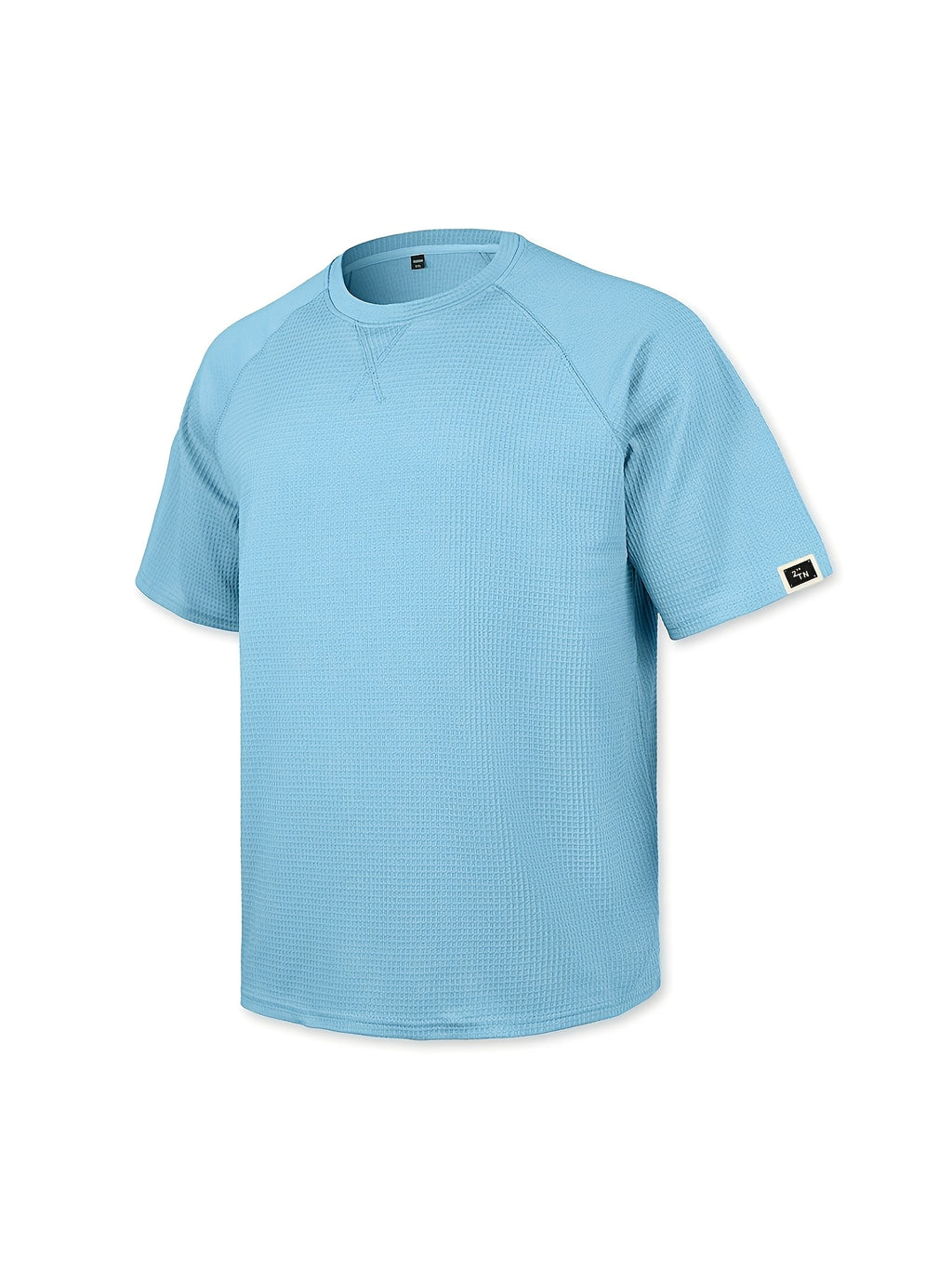 Men'S Waffle Knit Crew Neck T-Shirt, Lightweight And Breathable Short Sleeve Casual Tee with Premium Fashion Handcrafted Labeling. Comfortable Loose-Fit Summer Top Perfect for Daily Wear, Street Style, Vacations, Travel, Outdoor Activities - Sky Blue