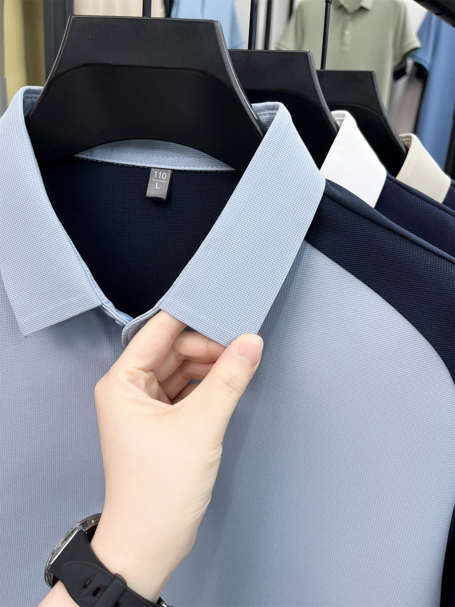TSWX Men's Short-Sleeve Lapel Polo Shirt - Breathable Business Casual T-Shirt with Lapel Collar, Contrast Color Suitable for Summer, Office & Semi-Formal Wear, Minimalist, Hand Washable, Non- for - Blue