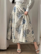 BK0902048 French-Style High-Waisted Long Skirt, Elegant Women'S Chiffon Skirt, Flared A-Line Dress, Blue Floral Print Skirt, Lightweight And Airy for Spring And Summer - Mixed colors