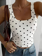 New Women's Fashion Leopard Print Sexy Tank Top, European and American Style Slim-Fit Cropped Vest Top - Black Dots