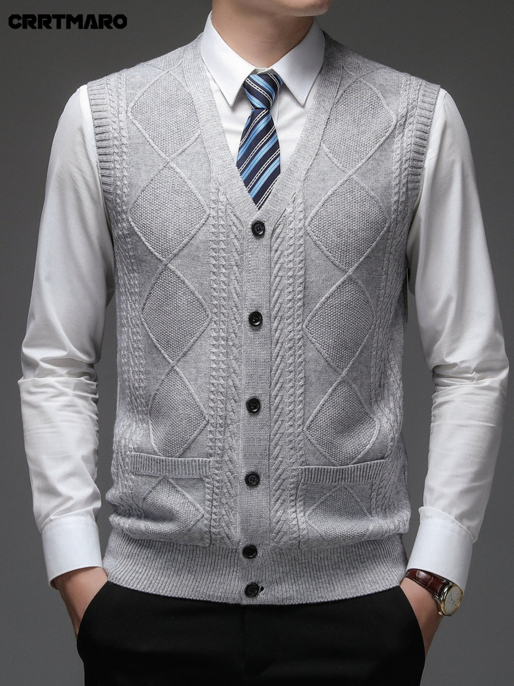 Men'S Thick, Chunky Knit Sweater Vest, Warm Casual Layering Top for Fall And Winter - Light Grey