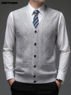 Men'S Thick, Chunky Knit Sweater Vest, Warm Casual Layering Top for Fall And Winter - Light Grey