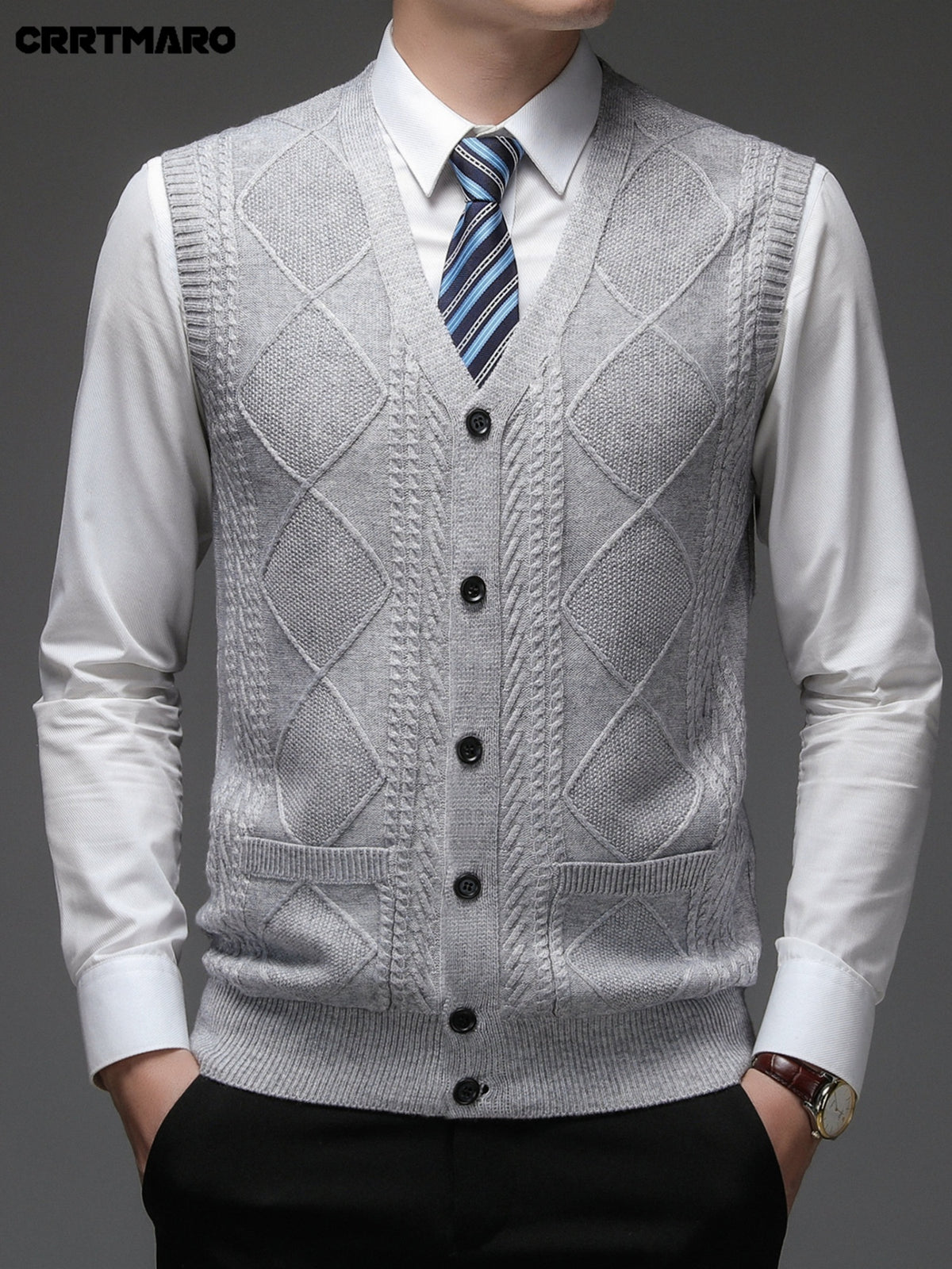 Men'S Thick, Chunky Knit Sweater Vest, Warm Casual Layering Top for Fall And Winter - Light Grey