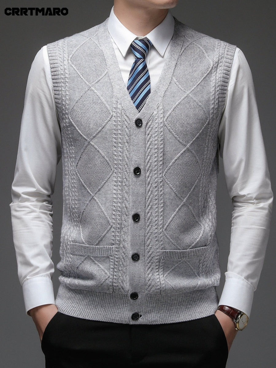 Men'S Thick, Chunky Knit Sweater Vest, Warm Casual Layering Top for Fall And Winter - Light Grey