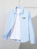 Spring/Autumn Thin All-Match Basic Letter Print Multi-Color Optional Long Sleeve Thin Striped Casual Outerwear Shirt - Sky Blue
