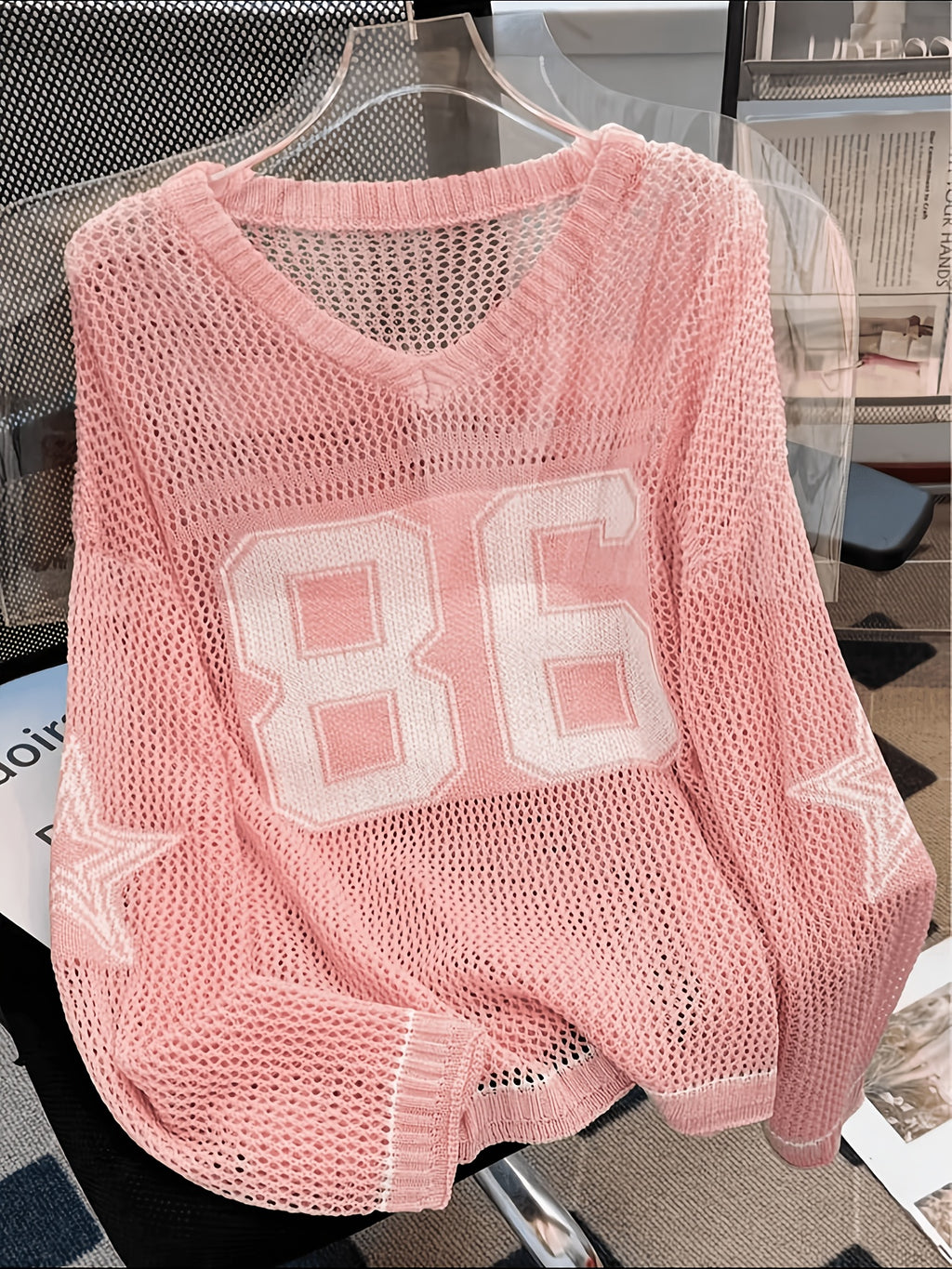 Plus Size - Plus Size - Plus Size Sweater Women'S Oversized Number Print Sweatshirt, Casual Loose Fit Elegant Shirt, Summer Couple Style for Daily Wear, Casual Outing, Beach Vacation - Pink Color