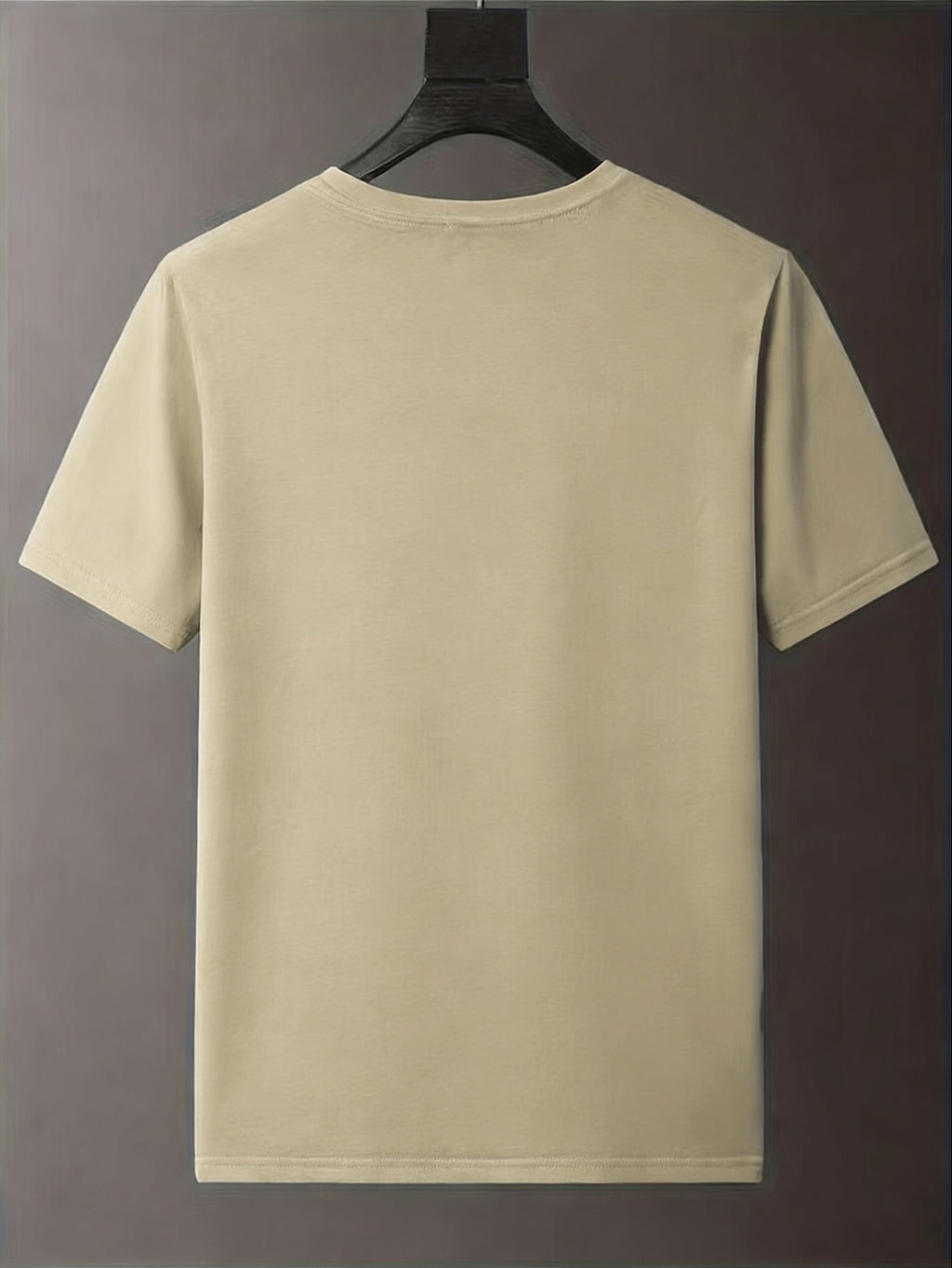 1pc Striped Hollow Letter Printed Men'S T-Shirt, Minimalist Top, Niche Design Wear - Summer Loose Breathable Crew Neck Basic Short Sleeve - Khaki